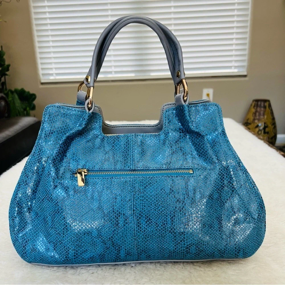 Lupuy Snakes Skin Print Blue/Gray Leather Handbag/Satchels Bag